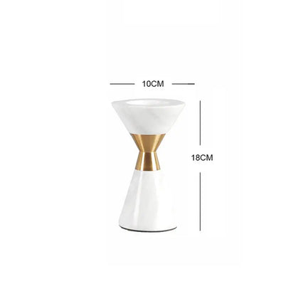 White volakos marble wedding candlestick with gold metal band in inverted conical shape for decorbites dining room decor