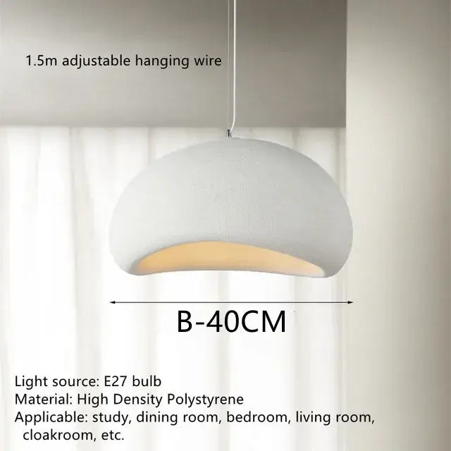 White wabi sabi triple dome pendant lamp with textured high density polystyrene surface and warm interior glow by decorbites handmade wabi