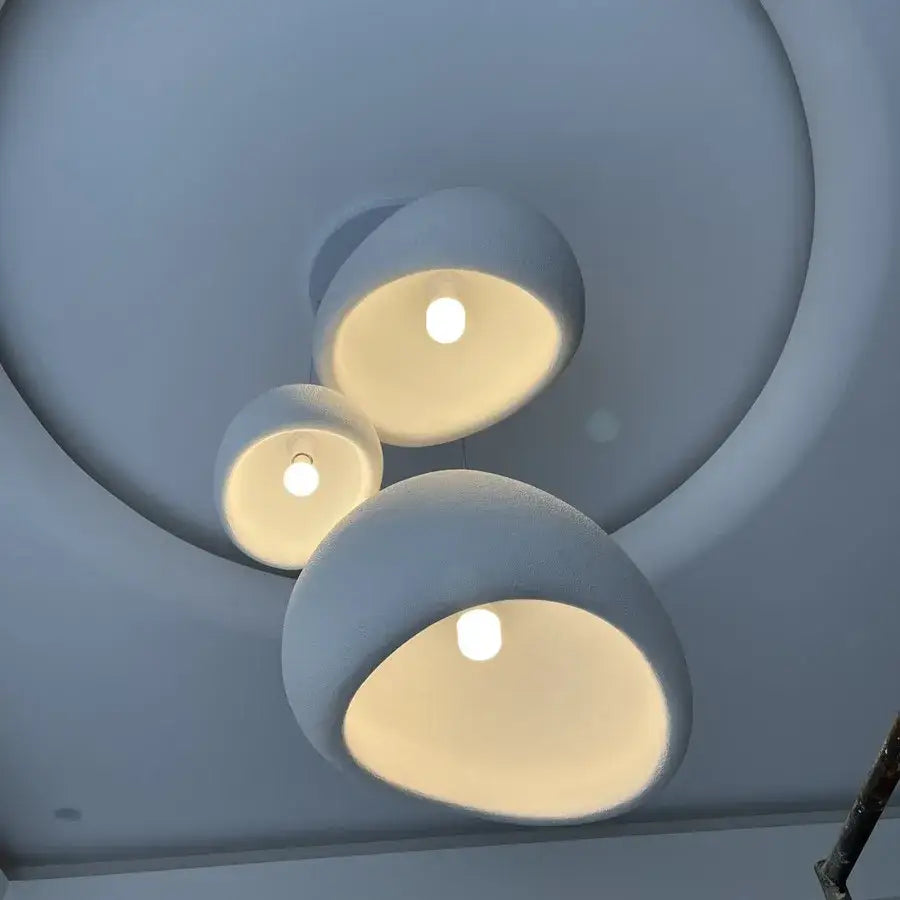 White wabi sabi triple dome pendant lamp with matte finish and warm glow handmade wabi sabi decorbites lighting