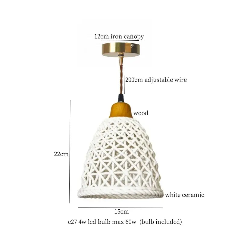 White woven rope ceramic led pendant light with wooden accent and brass iron canopy for kitchen dining room decorbites ceramic led