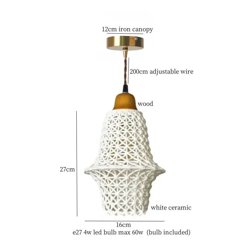 White woven rope ceramic led pendant light with wooden accent and brass iron canopy for kitchen dining room decorbites ceramic led