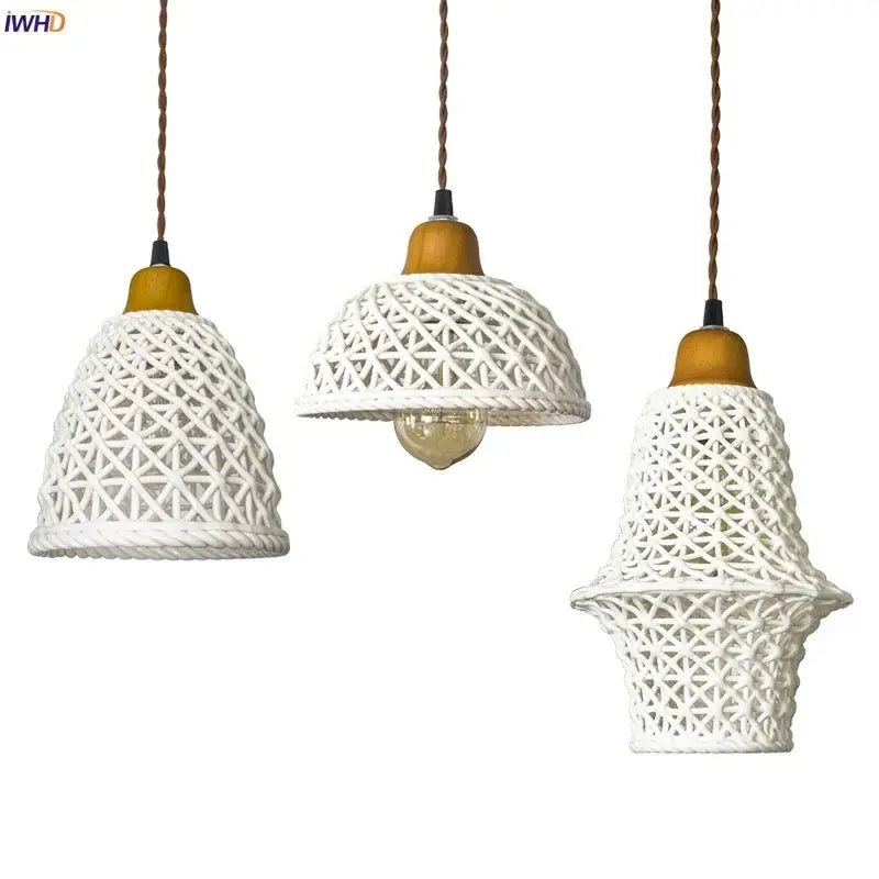 White woven rope ceramic led pendant light with wooden accents for kitchen dining room decorbites ceramic led pendant