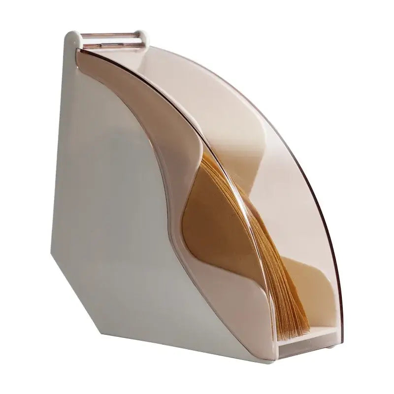Modern translucent beige plastic barista filter storage box with sleek curved design and integrated handle decorbites storage box
