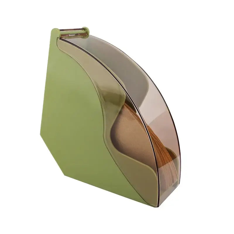 Modern olive-green and translucent acrylic paper tape dispenser with curved design for decorbites barista filter storage box