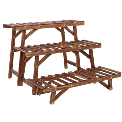 Decorbites™ 3 tier brown wood plant stand with slatted shelves and angled legs ladder shelf for home decor
