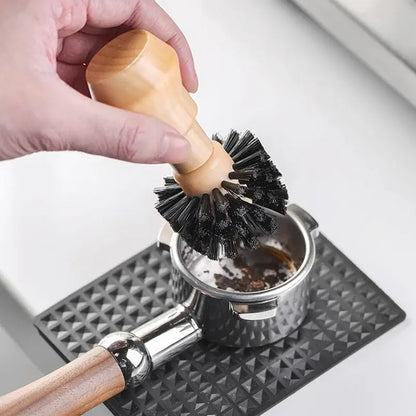 Wooden espresso portafilter cleaning brush with dense black bristles and wooden handle for tamper cleaning brush decorbites