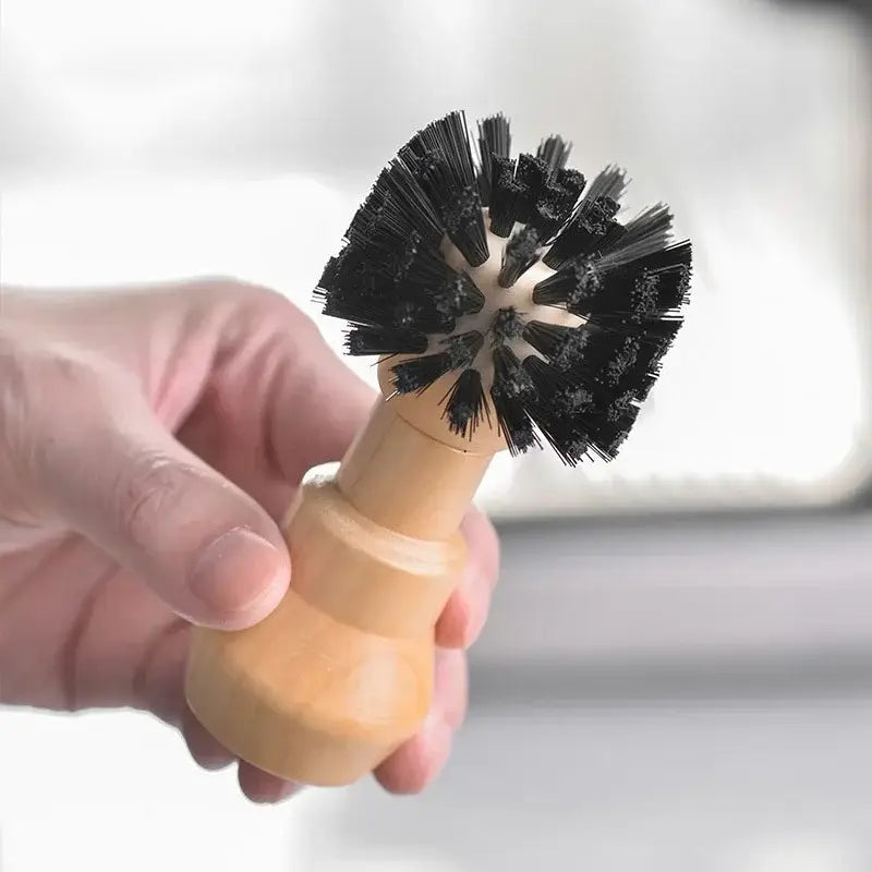 Wooden espresso portafilter and tamper cleaning brush with black bristles and wooden handle decorbites cleaning brush