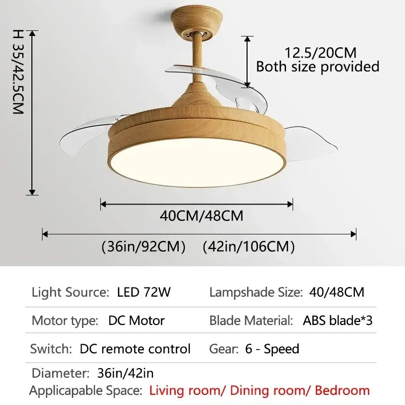 Wooden heartbeat ceiling fan with clear abs blades and circular led light fixture remote control decorbites dc motor