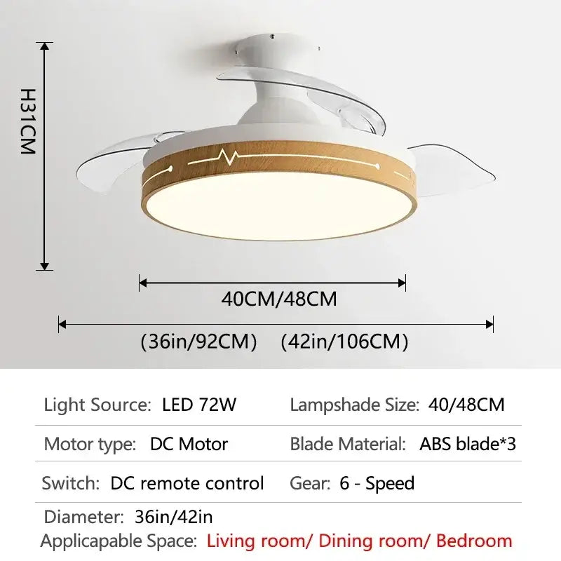 Wooden heartbeat ceiling fan with remote control white and light wood abs blades led lighting decorbites dc motor