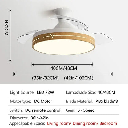Wooden heartbeat ceiling fan with remote control white and light wood abs blades led lighting decorbites dc motor