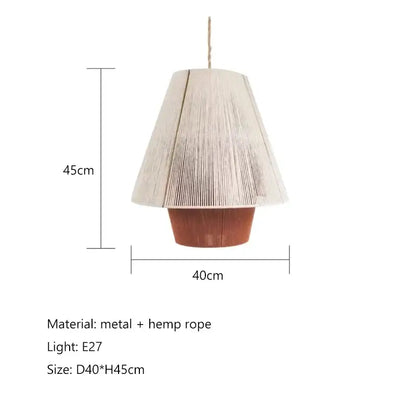 Beige cone-shaped pendant lamp with handmade hemp rope and metal frame for decorbites handmade hemp kitchen light