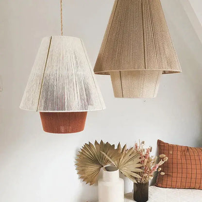 Beige woven conical pendant lamp with wooden base decorbites handmade hemp rope kitchen light decorbites handmade hemp