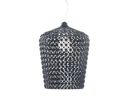 Dark gray woven pendant light with geometric lattice design complements decorbites acrylic kabuki floor lamp for living room decor