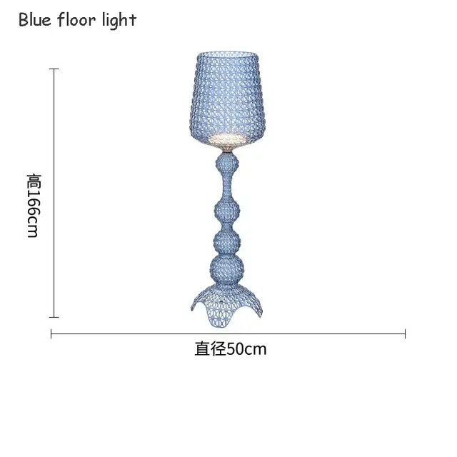 Delicate blue floor lamp with woven mesh shade and ornate segmented base for decorbites acrylic kabuki living room use