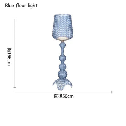 Delicate blue floor lamp with woven mesh shade and ornate segmented base for decorbites acrylic kabuki living room use