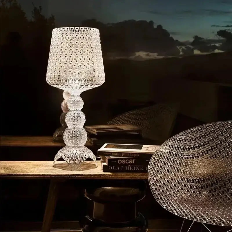 Woven white acrylic kabuki floor lamp with translucent crocheted glass design and tiered lace-like base decorbites acrylic kabuki