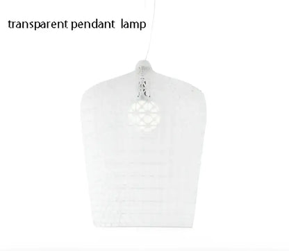 Woven white acrylic kabuki floor lamp with transparent lace-like pendant and exposed bulb for elegant living room decorbites