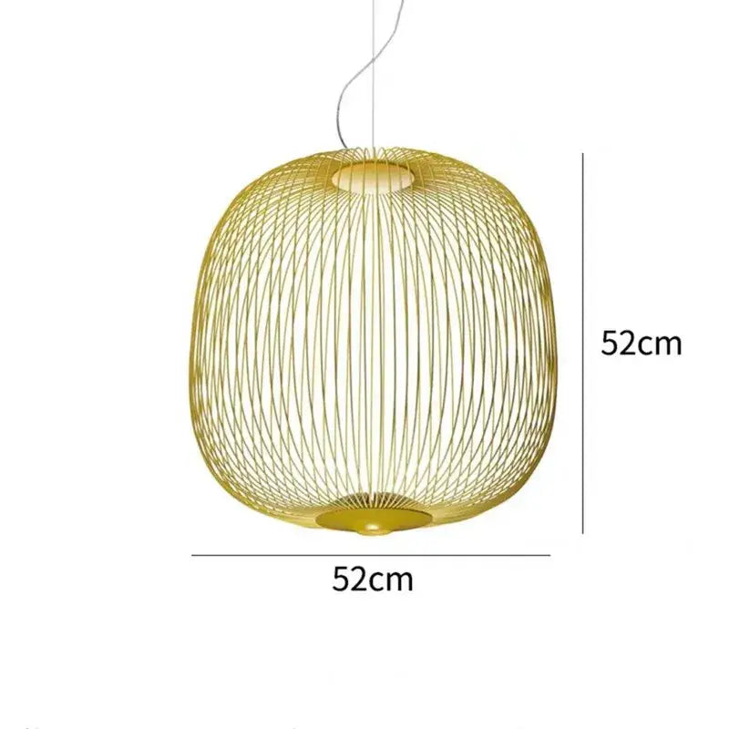 Golden woven wireframe pendant light with spherical design 52cm diameter polished chrome finish for dining room