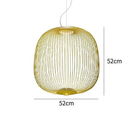 Golden woven wireframe pendant light with spherical design 52cm diameter polished chrome finish for dining room
