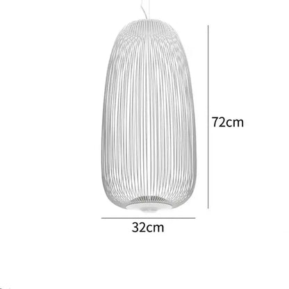 A sleek 72cm tall white pendant light with a modern woven wire design and polished chrome finish for dining rooms