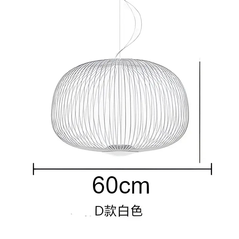 White wire pendant light with rounded woven design and polished chrome finish for dining room use