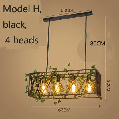 Black metal decorbites birdcage pendant lights with four bulbs and green ivy vines for dining room decor