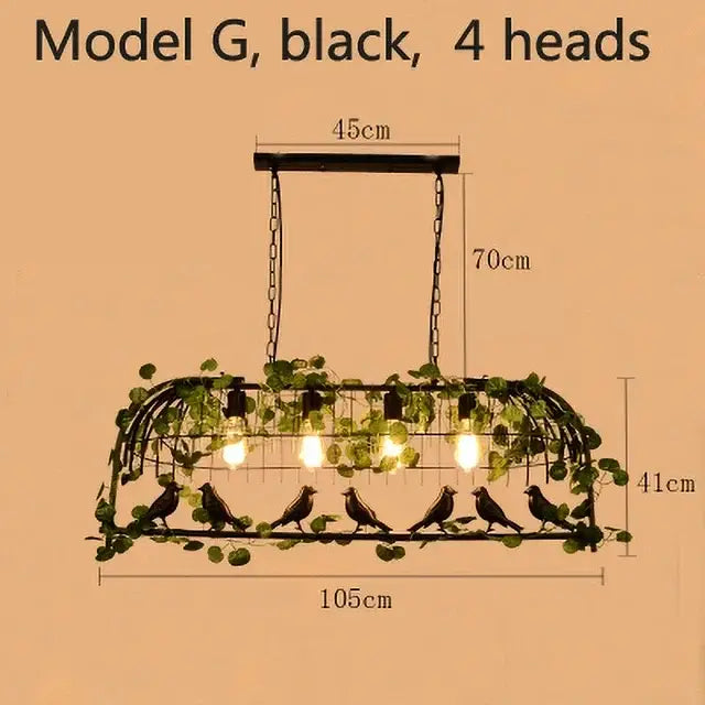Wrought iron birdcage pendant lights with four bulbs, black metal, green vines, and bird silhouettes for dining room decorbites birdcage pendant
