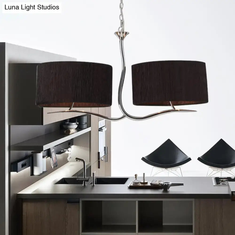 Modern wrought iron black and white fabric pendant light with sleek curved chrome arms for dining room use e26 e27 bulbs