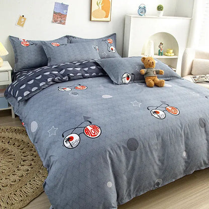 Gray bedding set with playful sunglasses and star patterns from decorbites cartoon printed yellow and light blue carrot set