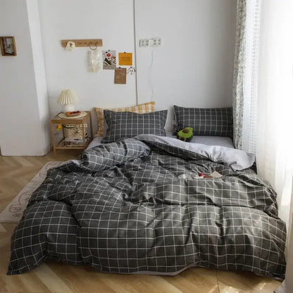 Gray and white checkered duvet cover set with soft textured fabric finish for decorbites flowers print cotton bedding set