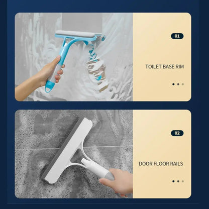 Blue and white cleaning brush squeegee with soft rubber blade for bathroom tiles by decorbites glass cleaning brush