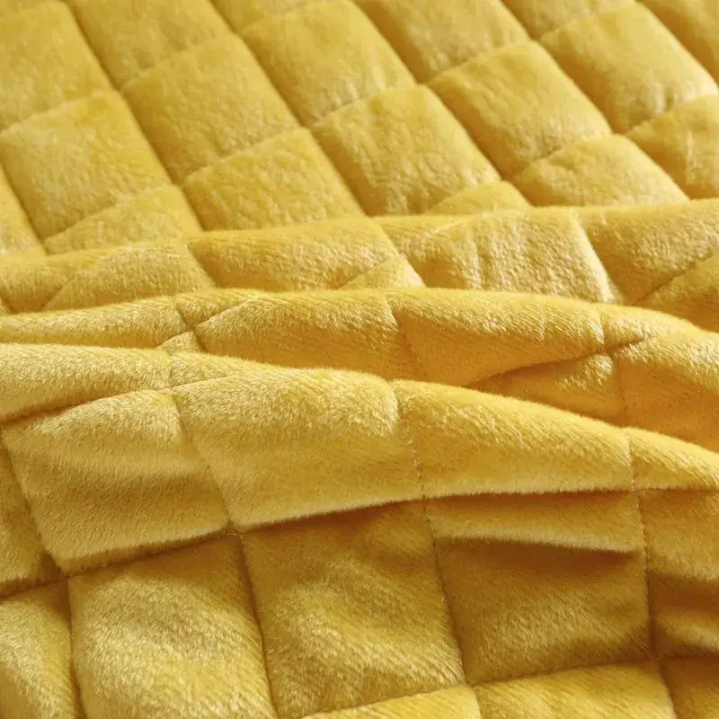 Soft golden-yellow diamond quilted decorbites crystal velvet bedspread set with plush texture and lace skirt