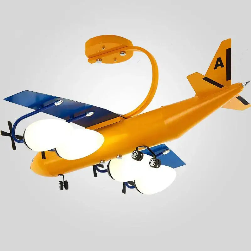 Vibrant yellow and blue airplane-shaped bluetooth speaker lamp with white cloud bulbs for kids room decorbites bluetooth speaker
