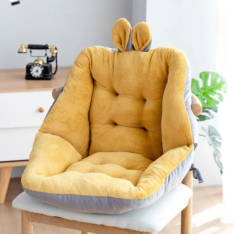 Yellow and gray plush bunny cartoon velvet chair cushion with tufted design for bedroom back support decorbites cartoon velvet