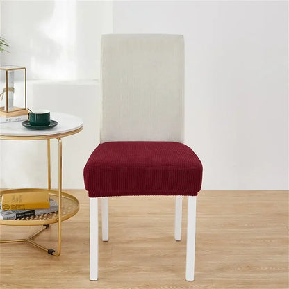 Red corduroy chair cover with textured ribbed surface designed as a fleece chair cover for seat protection