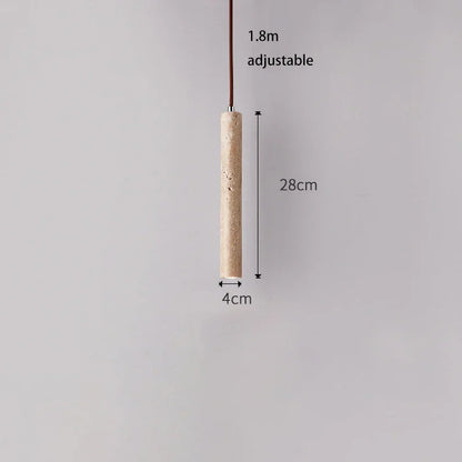 Minimalist beige concrete stone pendant light with textured cylindrical body and 1.8m adjustable brown cord for bedroom