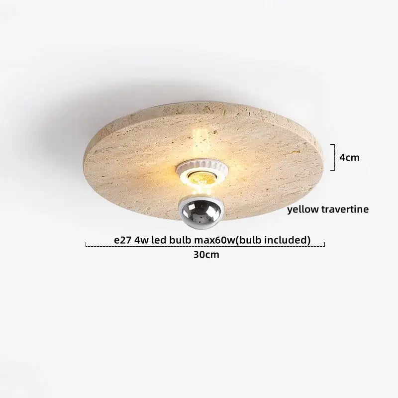 Yellow travertine led ceiling lamp with polished chrome bulb holder and integrated led for living room lighting