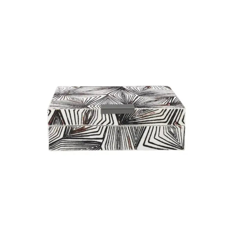 Zebra black and white jewelry storage box with geometric pattern and silver handle for bedroom desktop organizer