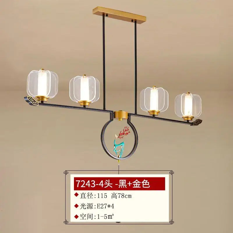 Black and gold modern pendant light with four clear lantern-style glass shades decorbites deer enamel pendant for living room