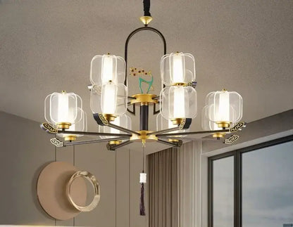 Zen black and gold deer enamel pendant light with six clear glass lantern shades for living room decorbites deer enamel pendant